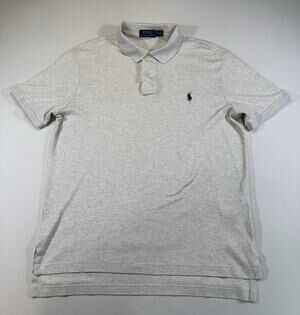Polo Ralph Lauren Mens Large Custom Fit Polo Shirt Heather Oatmeal Beige Pony L